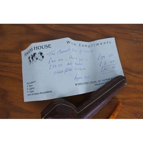 622 - A stunning silver mounted pipe (a/f) with leather case and receipt from Havana House, Lisburn.