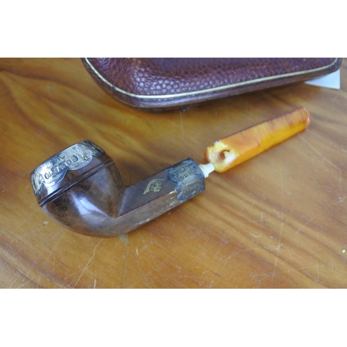 622 - A stunning silver mounted pipe (a/f) with leather case and receipt from Havana House, Lisburn.