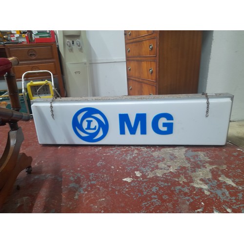 295 - A large double sided 'Rover' & 'MG' electric sign (a/f), measuring 123cm X 16cm X 32cm.