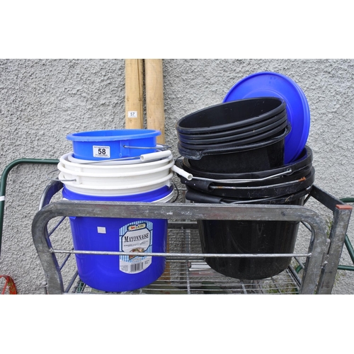 58 - A large assortment of buckets.