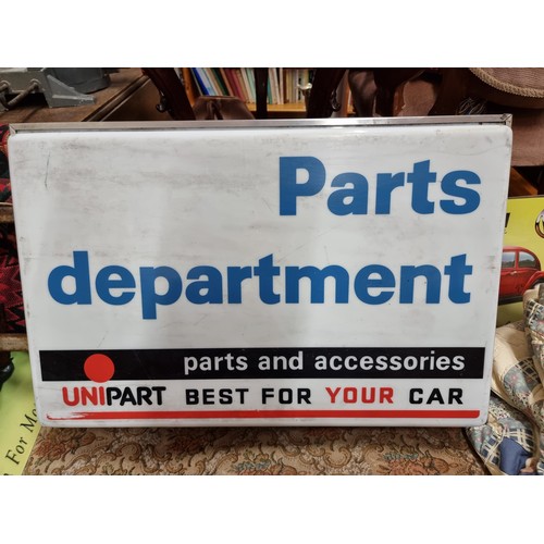 294 - A large double sided 'Parts Department' electric sign (a/f), measuring 83cm X 48 cm X 16cm.