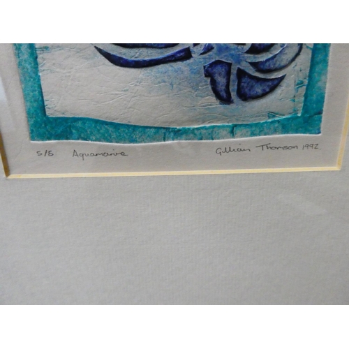36 - A framed collograph 'Aquamarine' signed Gillian Thompson 1992.