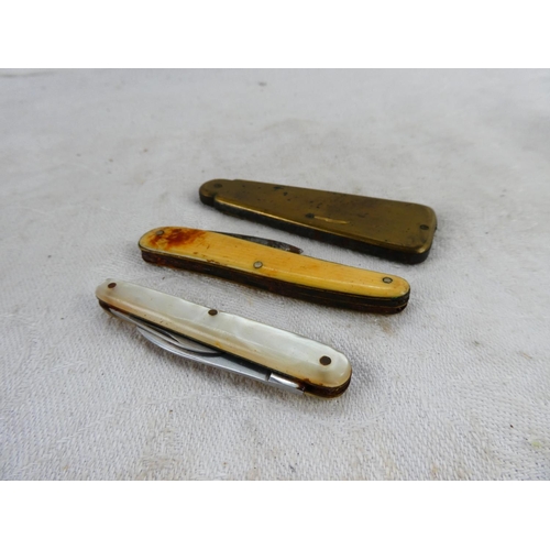 48 - Three vintage pen knives to include Barber Era & more.