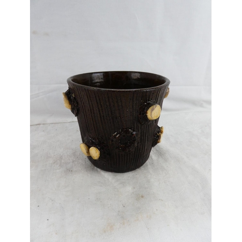56 - A stunning antique Chesterfield salt glaze pottery 1850's flower pot in the style of a tree trunk.