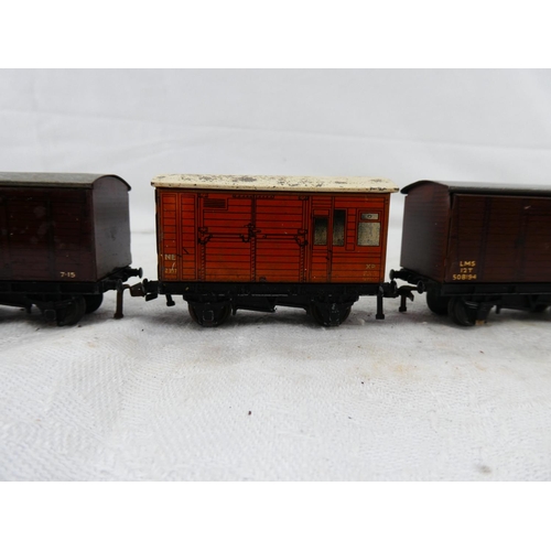 60 - Five Hornby Dublo tinplate goods wagons.