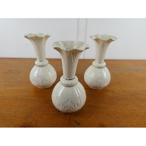 126 - Three Belleek pottery 'Rossmore' vases.