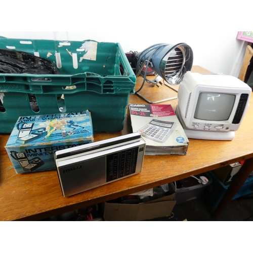 151 - A box lot of electrical items including a vintage black & white Tv/radio and more.