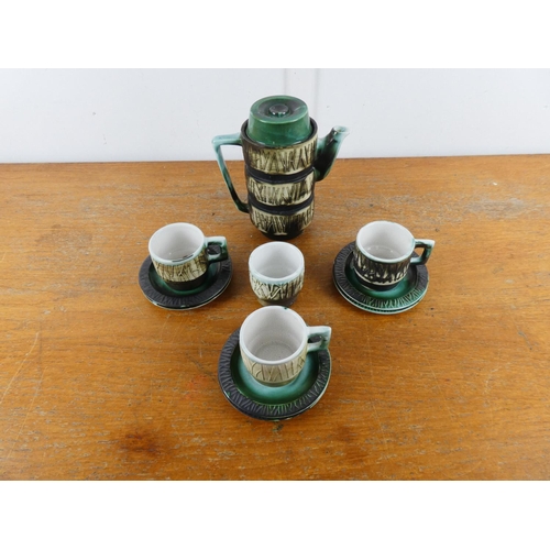 158 - A stunning 11 piece Oriental coffee set with bamboo style decoration.