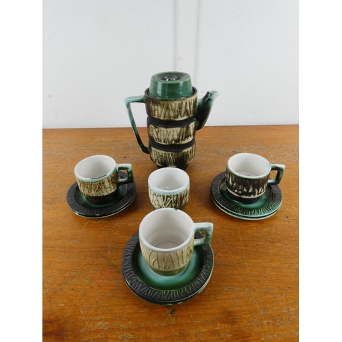 158 - A stunning 11 piece Oriental coffee set with bamboo style decoration.