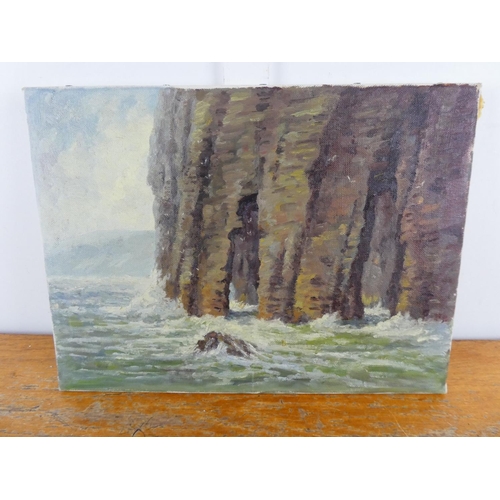 174 - An unframed oil painting on canvas 'Cathedral Cliffs, Achill Island' signed on reverse, measuring 16... 