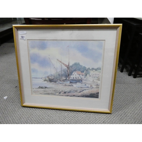 181 - A large framed harbour scene print by John Ward, measuring 26