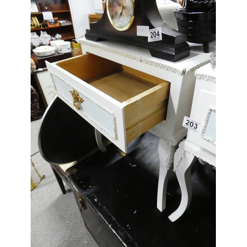 203 - A pair of up-cycled bedside cabinets with brass pull handles, each measuring 16