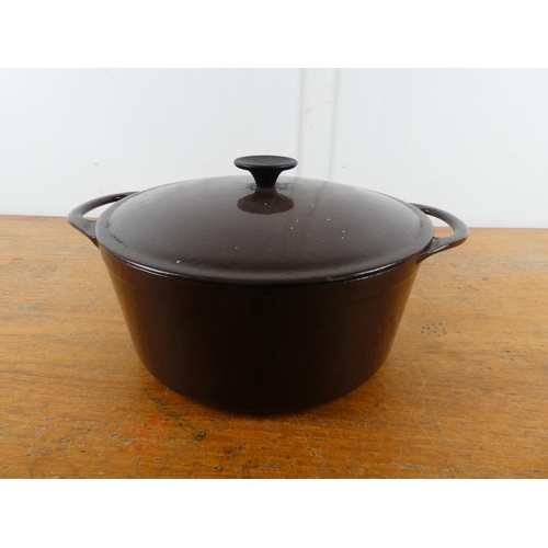 244 - A large vintage 'Cousances' 28 lidded cast iron cooking pot.