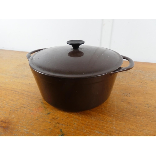 244 - A large vintage 'Cousances' 28 lidded cast iron cooking pot.