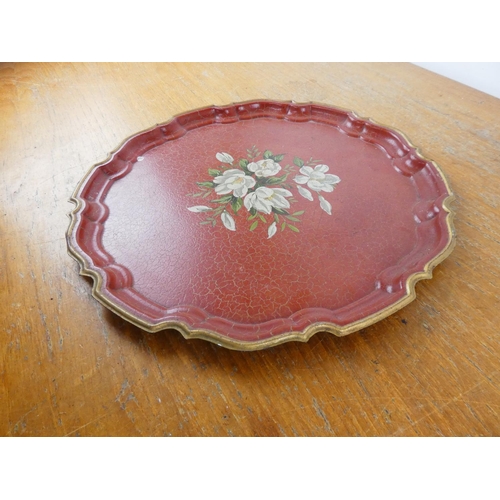 251 - A stunning metal tray with floral detail.