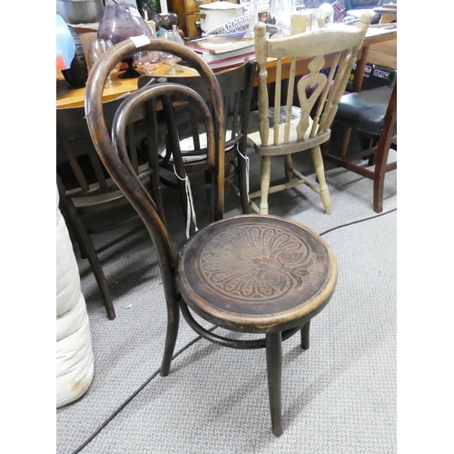 253 - A pair of Bentwood style chairs and another balloon back chair.