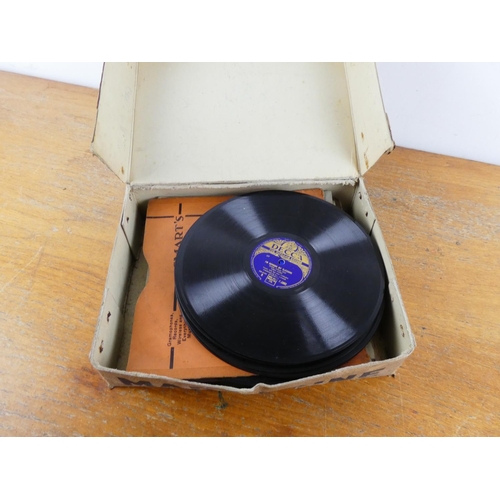 264 - A vintage Echo Margarine box and a collection of gramophone records.