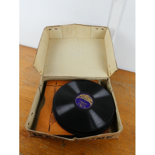 264 - A vintage Echo Margarine box and a collection of gramophone records.