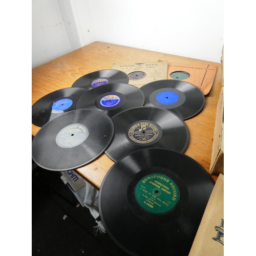 264 - A vintage Echo Margarine box and a collection of gramophone records.