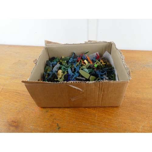 280 - A box of assorted plastic toy characters.