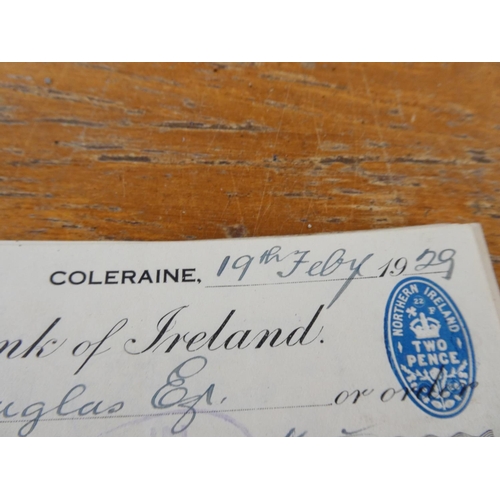 308 - An interesting lot of paperwork to include Bank of Ireland cheques dated 1929 and more.