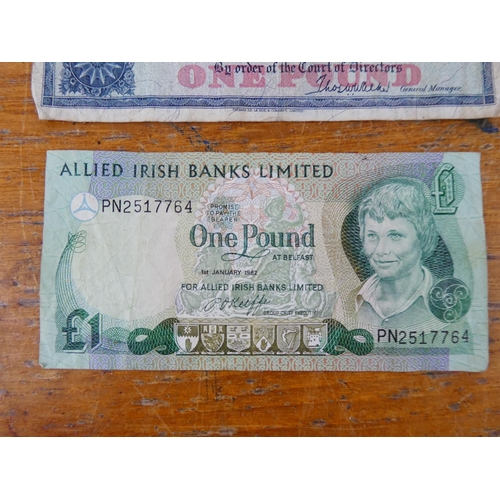 312 - A British Linen Bank one pound note, a United States of America one dollar note and more.