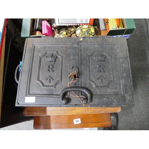 93 - A superb cast iron two handled Victorian Strong box, complete with key, measuring 18