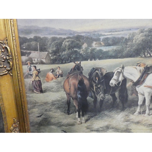 96 - A large vintage framed print 'Bringing in the Hay', measuring 41