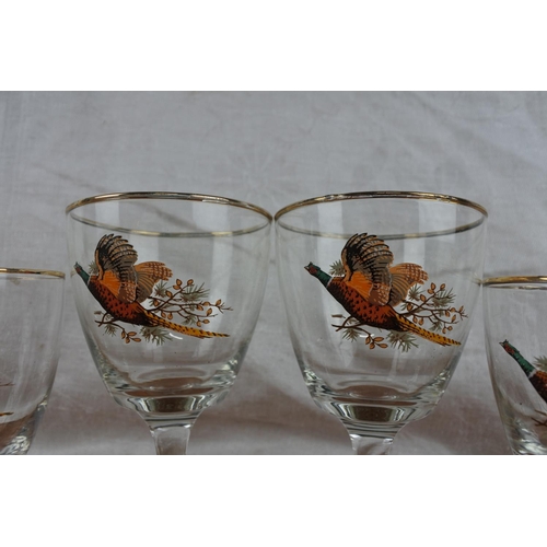 522 - A collection of vintage 'Pheasant' sherry and wine glasses.