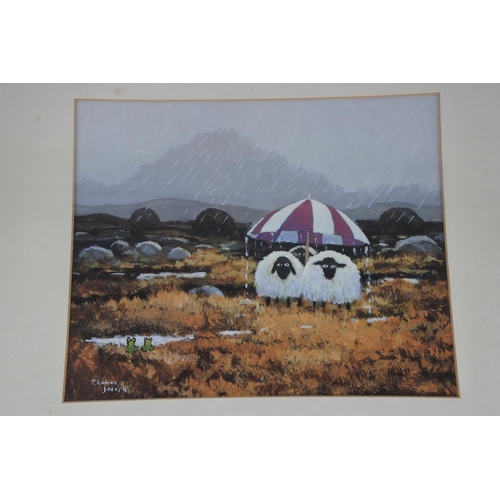 570 - A novelty framed print of sheep.