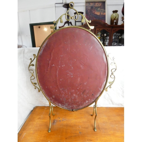 1 - A stunning antique brass and mirror firescreen with handpainted drawing of a kingfisher.