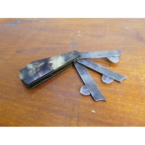 27 - An antique bone and brass Borwick cast steel veterinary fleam knife set.