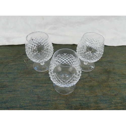 111 - Three Waterford crystal brandy glasses.