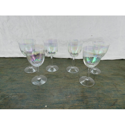 117 - A stunning set of six shimmer glass wine glasses.