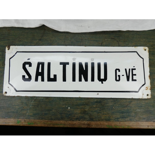 120 - A vintage enamel sign of a French street name 'Saltiniu G-Ve', measuring 61cm x 22cm.