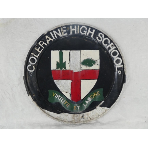 122 - A Coleraine High School cast metal plaque, measuring 55cm.