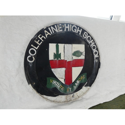 122 - A Coleraine High School cast metal plaque, measuring 55cm.