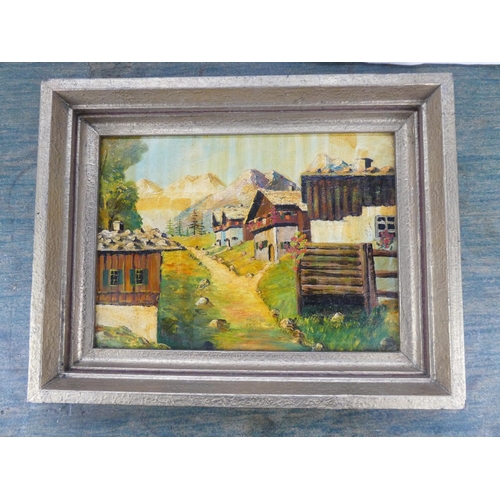 125 - A framed oil painting of a continental scene.