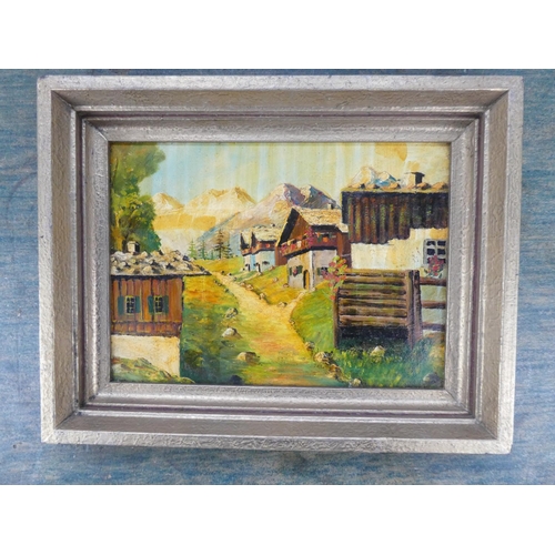 125 - A framed oil painting of a continental scene.