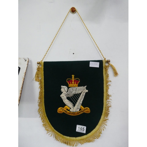 165 - A stunning embroidered Royal Irish Rangers pennant.