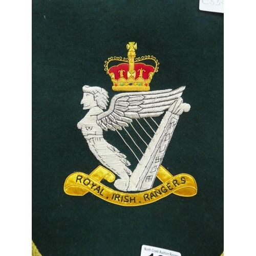 165 - A stunning embroidered Royal Irish Rangers pennant.