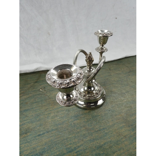 71 - A two branch silver plated cantleabra.