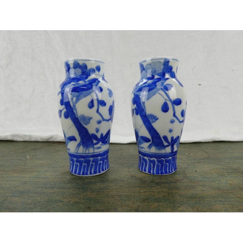 74 - A pair of antique Chinese blue and white patterned vases.