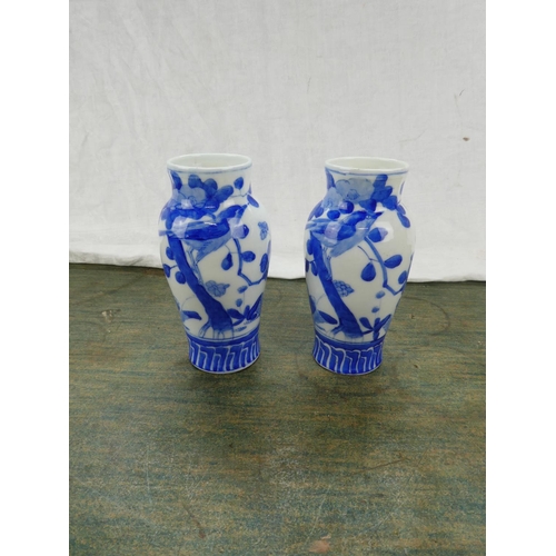 74 - A pair of antique Chinese blue and white patterned vases.