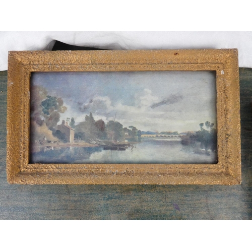 98 - A small antique framed print of a sketch of Walton Bridges by J M W Turner R.A., a small framed Paul... 