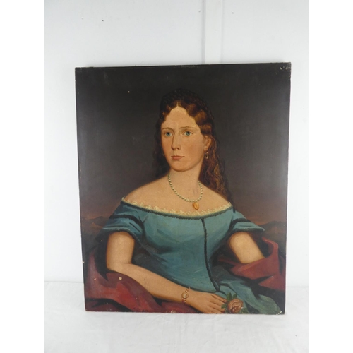 273 - A large antique painted portrait of a lady, signed and dated 'Tom, 1863'. measuring 76cm x 63cm.