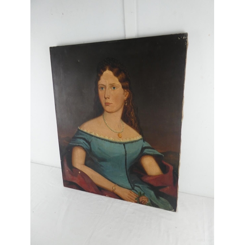 273 - A large antique painted portrait of a lady, signed and dated 'Tom, 1863'. measuring 76cm x 63cm.