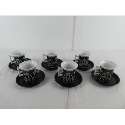 283 - A set of six Portmeirion pottery 'Magic City' cups and saucers,