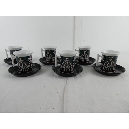 283 - A set of six Portmeirion pottery 'Magic City' cups and saucers,