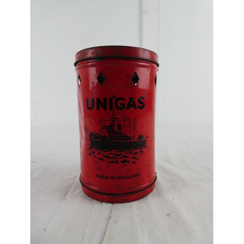 291 - A vintage Unigas stove and tin.